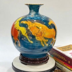 Bình hút lộc men xanh vẽ vàng Mã Đáo Thành Công cao 28cm BL19B