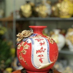 Bình hút lộc men màu đỏ Vạn Sự Như Ý BL36 Bình hút lộc men màu đỏ Vạn Sự Như Ý BL36