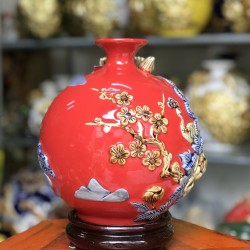 Bình hút lộc men màu đỏ Công Thành Danh Toại BL37