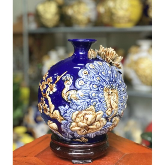 Bình hút lộc men xanh dương Công Thành Danh Toại BL37B