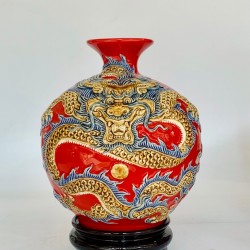Bình hút lộc men màu đỏ Rồng Phong Thủy BL38