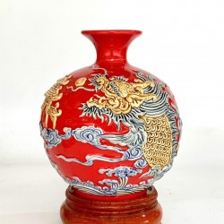 Bình hút lộc men màu đỏ Cá Chép Hóa Rồng BL39