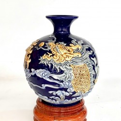 Bình hút lộc men màu xanh dương Cá Chép Hóa Rồng BL39D