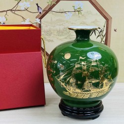 Bình hút lộc men xanh lá vẽ vàng Thuận Buồm Xuôi Gió BL40 Bình hút lộc men xanh lá vẽ vàng Thuận Buồm Xuôi Gió BL40