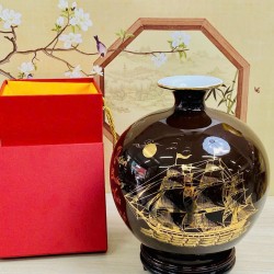 Bình hút lộc men nâu vẽ vàng Thuận Buồm Xuôi Gió BL40A Bình hút lộc men nâu vẽ vàng Thuận Buồm Xuôi Gió BL40A