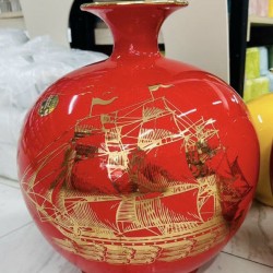 Bình hút lộc men đỏ vẽ vàng Thuận Buồm Xuôi Gió BL40B