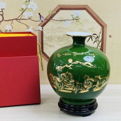 Bình hút lộc men xanh lá vẽ vàng Mã Đáo Thành Công BL41