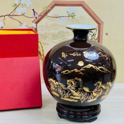 Bình hút lộc men nâu vẽ vàng Mã Đáo Thành Công BL41A