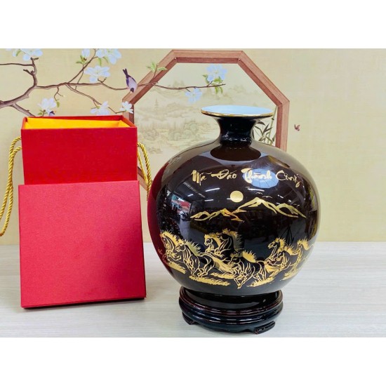 Bình hút lộc men nâu vẽ vàng Mã Đáo Thành Công BL41A Bình hút lộc men nâu vẽ vàng Mã Đáo Thành Công BL41A