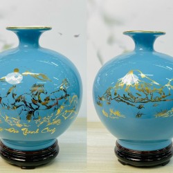 Bình hút lộc men xanh da trời vẽ vàng Mã Đáo Thành Công BL41D