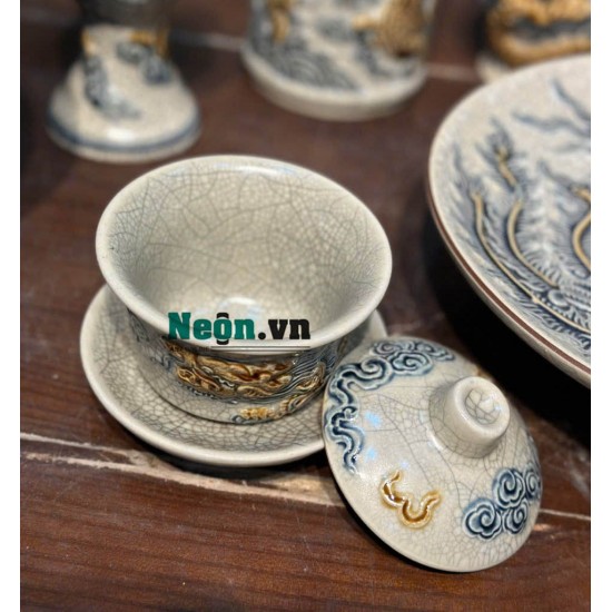 Bát sâm men rạn đắp nổi hình rồng Bát Tràng BS02 Bát sâm men rạn đắp nổi hình rồng Bát Tràng BS02