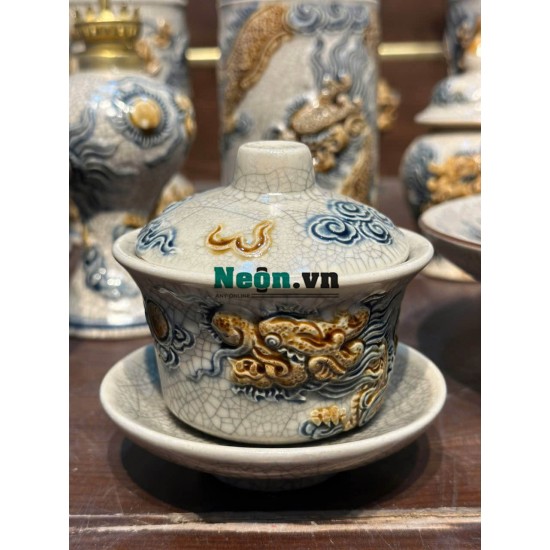 Bát sâm men rạn đắp nổi hình rồng Bát Tràng BS02 Bát sâm men rạn đắp nổi hình rồng Bát Tràng BS02