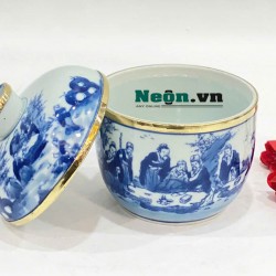 Bát nắp thờ Bát Tràng bọc đồng men lam vẽ Trúc Lâm Thất Hiền BS03 Bát nắp thờ Bát Tràng bọc đồng men lam vẽ Trúc Lâm Thất Hiền BS03