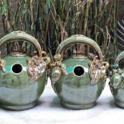 Bình vôi phong thủy men xanh hình lá trầu quả cau Bát Tràng BV07A