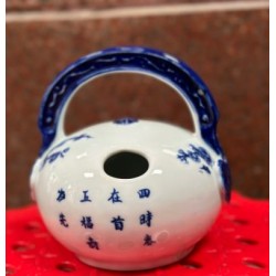 Bình vôi Bát Tràng men lam giả cổ vẽ Mai Cài Thọ BV08