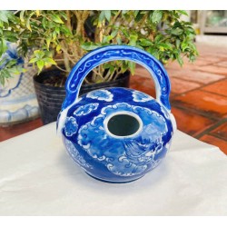 Bình vôi Bát Tràng men lam giả cổ vẽ Long Ẩn BV08A