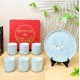 Bộ bình nước sứ Bát Tràng men xanh vân đá vẽ hoa mận trắng (đĩa chung)