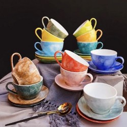 Bộ ly tách cafe capuchino các màu vân đá LT03