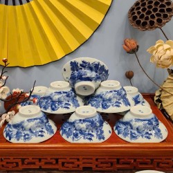 Bát chiết yêu men lam Bát Tràng vẽ Sơn Thủy CD09 Bát chiết yêu men lam Bát Tràng vẽ Sơn Thủy CD09