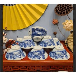 Bát chiết yêu men lam Bát Tràng vẽ Sơn Thủy CD09