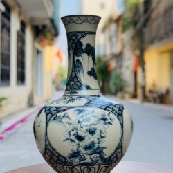 Bình củ tỏi loe men rạn Bát Tràng vẽ tứ cảnh CT02C