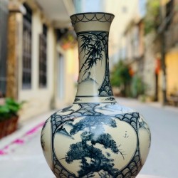 Bình củ tỏi loe men rạn Bát Tràng vẽ tứ cảnh CT02C