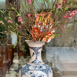 Bình củ tỏi loe men rạn Bát Tràng vẽ tứ cảnh CT02C Bình củ tỏi loe men rạn Bát Tràng vẽ tứ cảnh CT02C