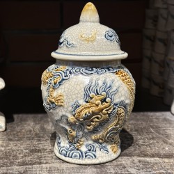 Chóe thờ men rạn đắp nổi rồng CHT01 Chóe thờ men rạn đắp nổi rồng CHT01