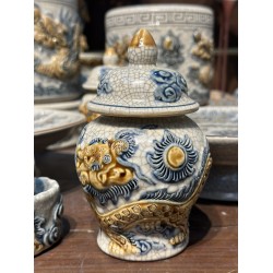 Chóe thờ men rạn đắp nổi rồng CHT01