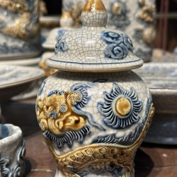 Chóe thờ men rạn đắp nổi rồng CHT01