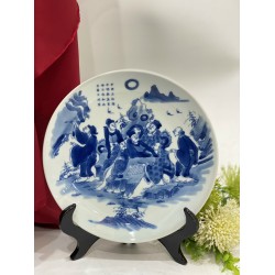 Đĩa trang trí men lam Trúc Lâm Thất Hiền D08C