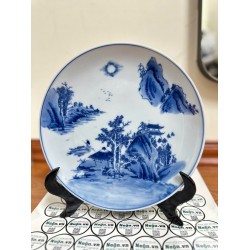 Đĩa trang trí phong thủy men lam Sơn Thủy phi 26cm D09C