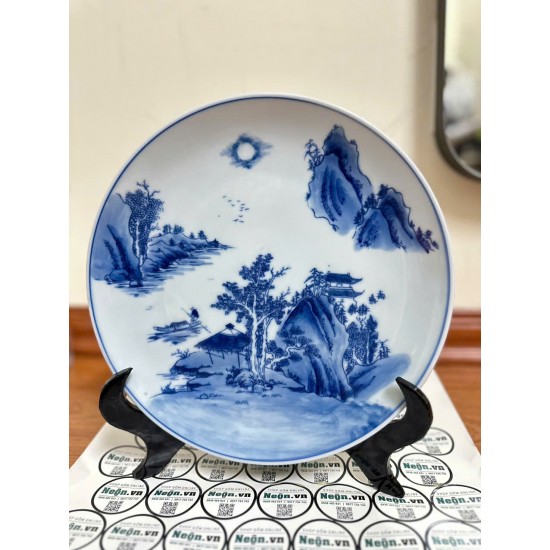 Đĩa trang trí phong thủy men lam Sơn Thủy phi 26cm D09C