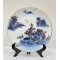 Đĩa trang trí phong thủy men lam vẽ vàng Sơn Thủy Hữu Tình phi 26cm D09D