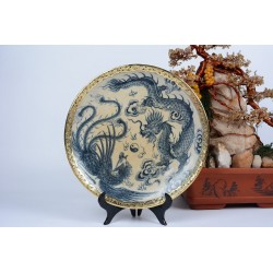 Đĩa gốm sứ men rạn bọc đồng Bát Tràng Rồng Phượng D19A Đĩa gốm sứ men rạn bọc đồng Bát Tràng Rồng Phượng D19A