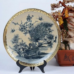 Đĩa gốm sứ men rạn Bát Tràng Chim Công Đào bọc đồng D21A Đĩa gốm sứ men rạn Bát Tràng Chim Công Đào bọc đồng D21A