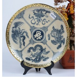 Đĩa gốm sứ men rạn bọc đồng Bát Tràng Tứ Linh D23A Đĩa gốm sứ men rạn bọc đồng Bát Tràng Tứ Linh D23A