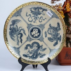 Đĩa gốm sứ men rạn bọc đồng Bát Tràng Tứ Linh D23A