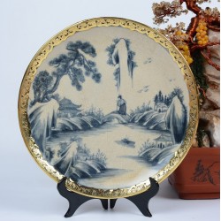 Đĩa gốm sứ men rạn bọc đồng Bát Tràng vẽ Sơn Thủy D25A Đĩa gốm sứ men rạn bọc đồng Bát Tràng vẽ Sơn Thủy D25A