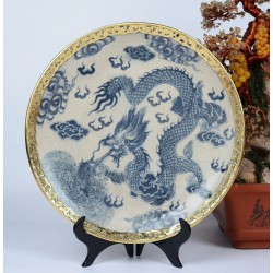 Đĩa gốm sứ men rạn bọc đồng Bát Tràng vẽ Rồng D26A