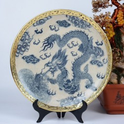 Đĩa gốm sứ men rạn bọc đồng Bát Tràng vẽ Rồng D26A Đĩa gốm sứ men rạn bọc đồng Bát Tràng vẽ Rồng D26A