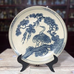 Đĩa gốm sứ men rạn Bát Tràng Tùng Hạc D30