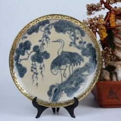 Đĩa gốm sứ men rạn bọc đồng Bát Tràng Tùng Hạc D30A Đĩa gốm sứ men rạn bọc đồng Bát Tràng Tùng Hạc D30A