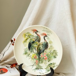 Đĩa cảnh trang trí Bát Tràng vẽ chim công D34B Đĩa cảnh trang trí Bát Tràng vẽ chim công D34B