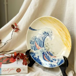 Đĩa cảnh trang trí Bát Tràng vẽ biển xanh phi 24cm D34D Đĩa cảnh trang trí Bát Tràng vẽ biển xanh phi 24cm D34D