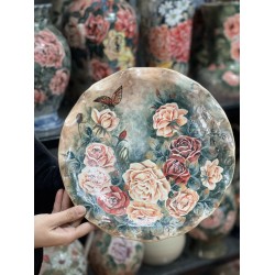 Đĩa cảnh trang trí Bát Tràng vẽ tay chim hoa D35