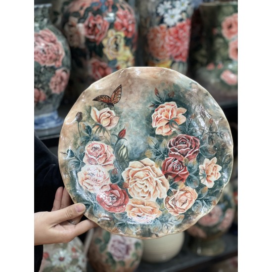 Đĩa cảnh trang trí Bát Tràng vẽ tay chim hoa D35