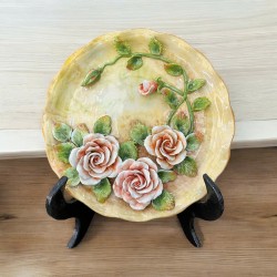 Đĩa cảnh trang trí Bát Tràng đắp nổi hoa hồng D37