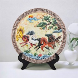 Đĩa cảnh trang trí Bát Tràng đắp nổi Mã Đáo Thành Công D40 Đĩa cảnh trang trí Bát Tràng đắp nổi Mã Đáo Thành Công D40