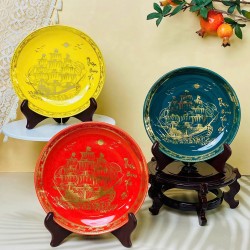 Đĩa trang trí vẽ vàng Thuận Buồm Xuôi Gió màu theo phong thủy D42